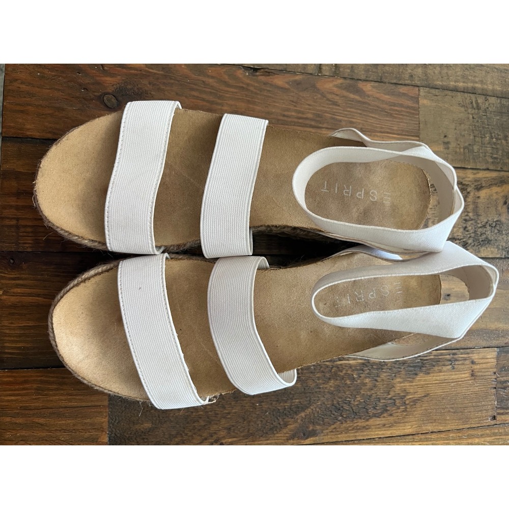 ESPRIT Gigi Platform Espadrille Sandals Women 9M White Jute Wedge Streetwear - Picture 2 of 6